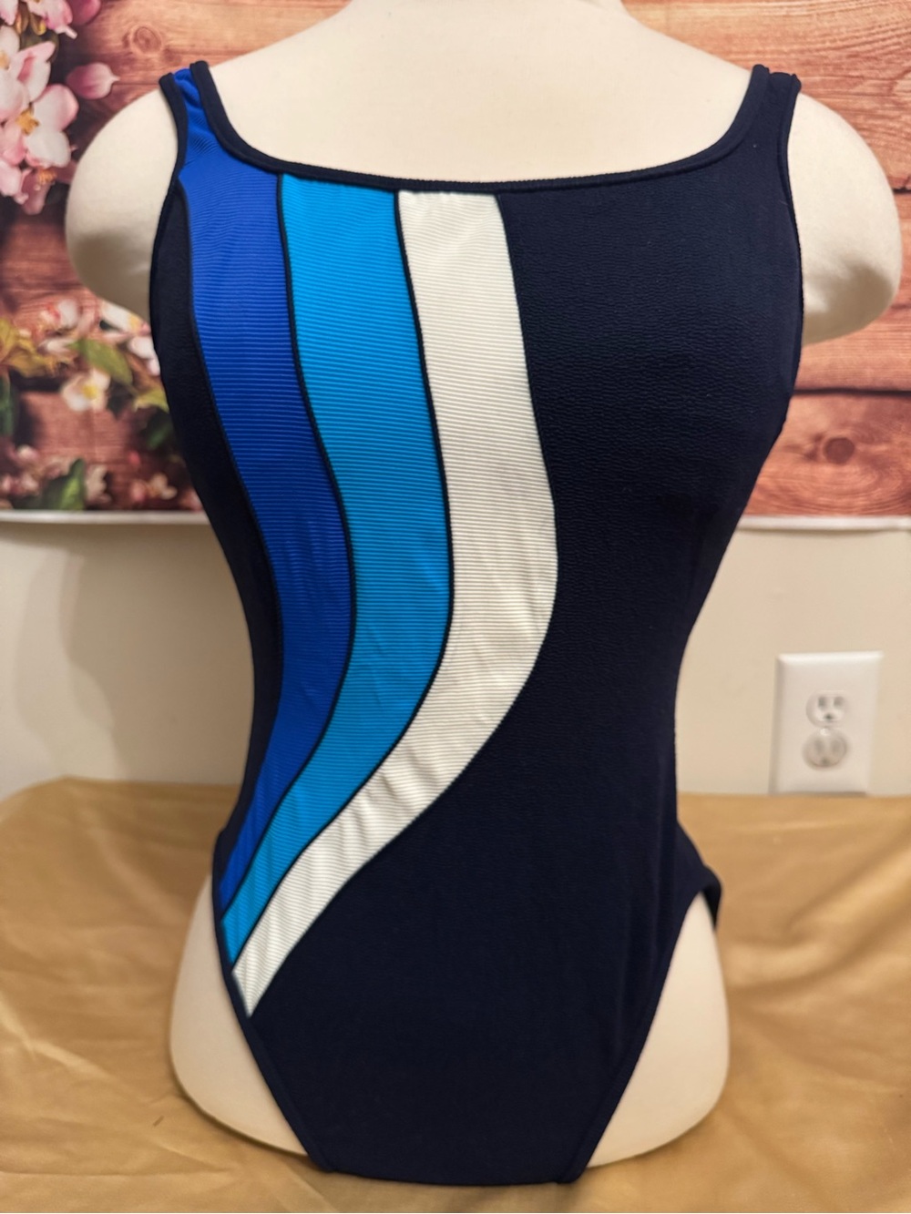 Vintage Christina One Piece Swimsuit Sz 14 Colorblock High Cut Open Back Retro